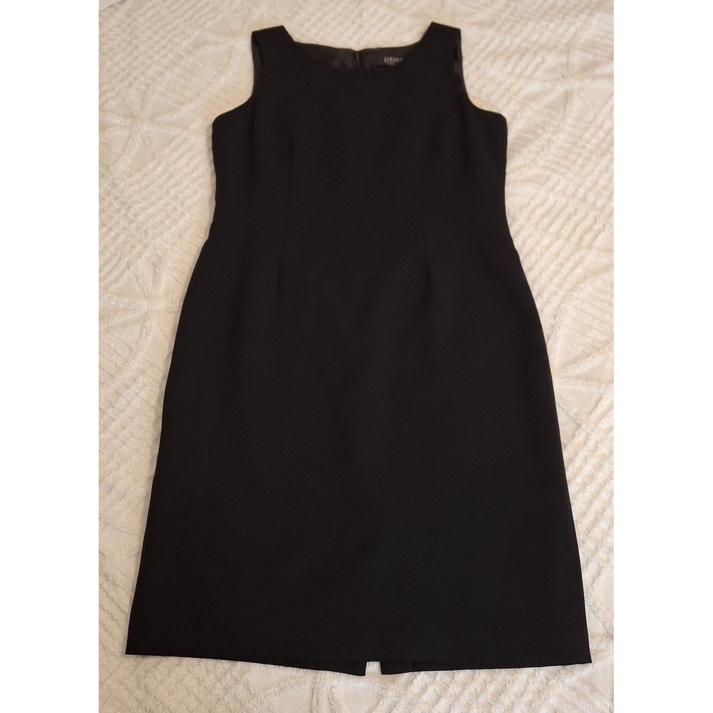 Kasper Women 12 Sheath Dress Black Sleeveless Scoop Neck Lined Professional LBD